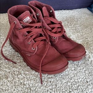 Palladium Maroon Canvas Lace-Up Boots